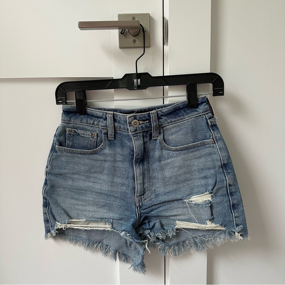 Hollister Blue Jean Shorts Distressed Frayed Hem